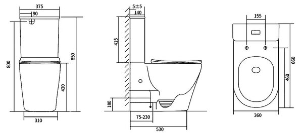 Sapho Sapho, DARIO RIMLESS WC kombi misa s nádržkou, spodný/zadný odpad, biela, PC106V