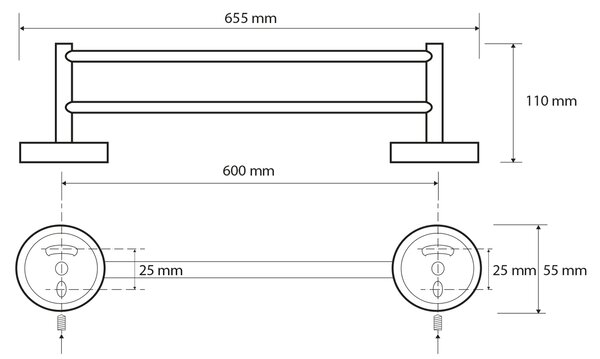 Sapho Sapho, X-ROUND E dvojitý držiak na uteráky 655mm, chróm, XR423