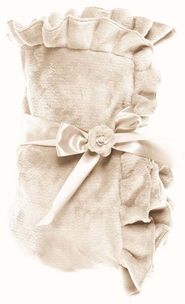 Krémová huňatá deka s volánovým lemom v schaby chic romantickom štýle 140 x 170 cm Blanc Maricló 39377