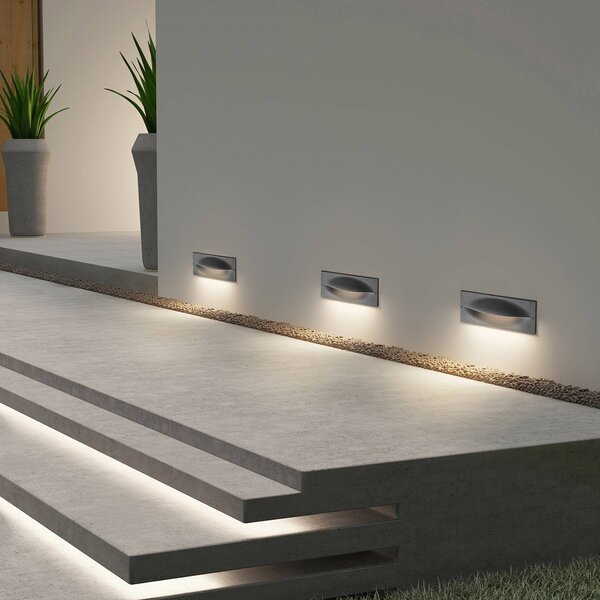Lucande LED nástenné svietidlo Zandro, 25 cm, antracit, IP65, Čierna, Hliník, Moderný, Nástenné svietidlo zapustené
