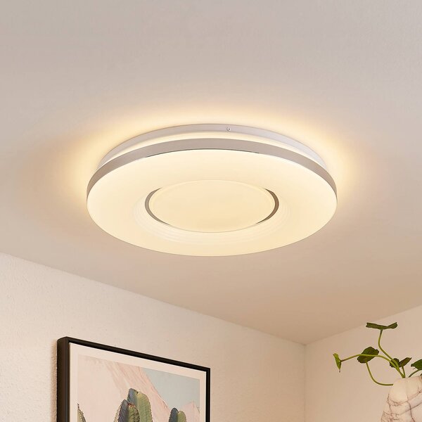 Lindby LED stropné svietidlo Robini, Ø 48 cm, stmievateľné, Chrómová / strieborná, Obývacia izba / jedáleň, kov, Moderný, Závesné svietidlo