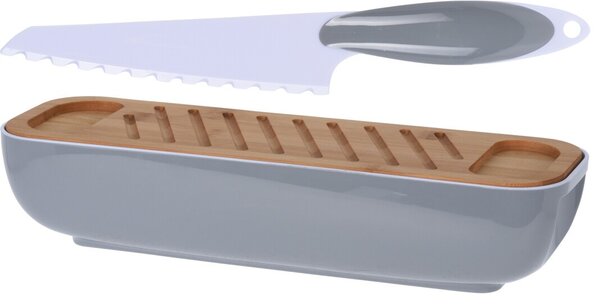 Chlebník s nožom a doskou, 40 cm, Excellent Houseware Farba: Sivá