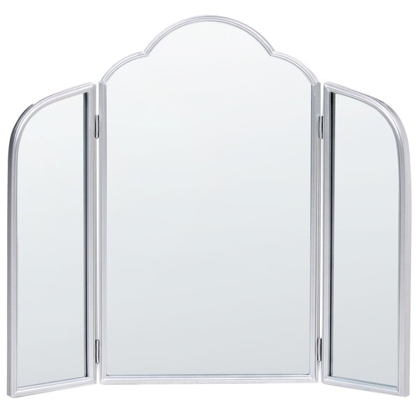 Stolové trojité zrkadlo strieborné kovové 87 x 77 cm dve bočné krídla skladacie make-up