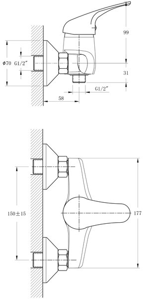 Bruckner Bruckner, HOFFER nástenná sprchová batéria, rozteč 150mm, chrómová, 424.011.1