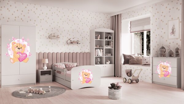 Kocot kids Detská posteľ Babydreams medvedík s motýlikmi biela, variant 70x140, bez šuplíků, bez matrace