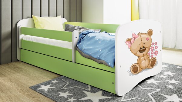 Kocot kids Detská posteľ Babydreams medvedík s motýlikmi zelená, variant 70x140, bez šuplíků, bez matrace