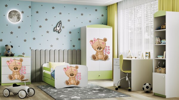 Kocot kids Detská posteľ Babydreams medvedík s motýlikmi zelená, variant 70x140, bez šuplíků, bez matrace