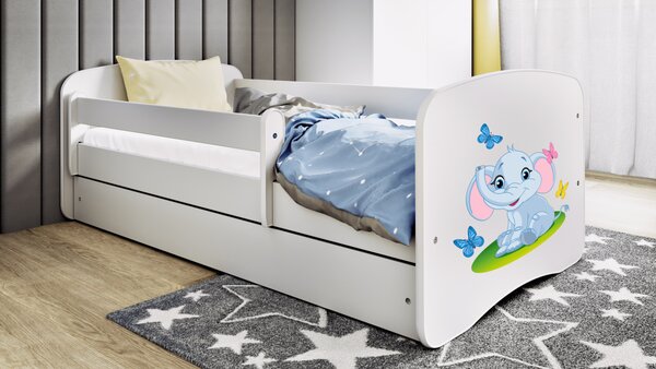 Kocot kids Detská posteľ Babydreams slon s motýlikmi biela, variant 70x140, bez šuplíků, bez matrace
