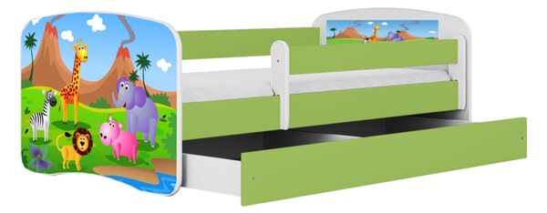Kocot kids Detská posteľ Babydreams safari zelená, variant 70x140, bez šuplíků, bez matrace