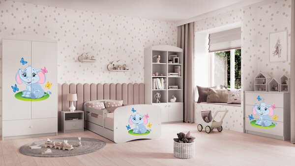 Kocot kids Detská posteľ Babydreams slon s motýlikmi biela, variant 70x140, bez šuplíků, bez matrace