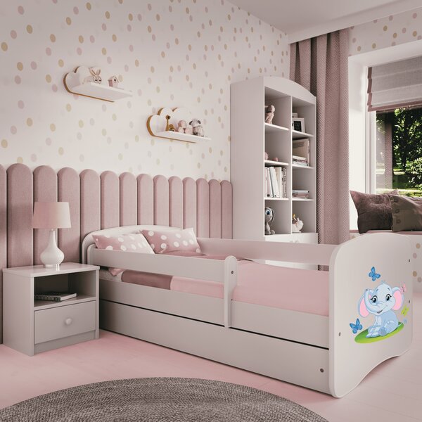 Kocot kids Detská posteľ Babydreams slon s motýlikmi biela, variant 70x140, bez šuplíků, bez matrace