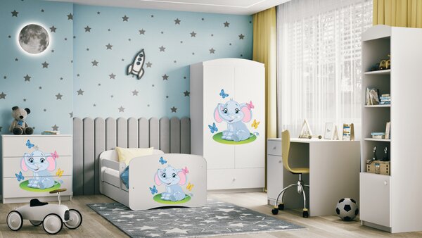 Kocot kids Detská posteľ Babydreams slon s motýlikmi biela, variant 70x140, bez šuplíků, bez matrace