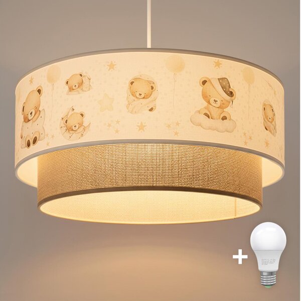Brilagi- LED Detský luster na lanku BOBO 1xE27/60W/230V pr. 40 cm biela/béžová/medvedík