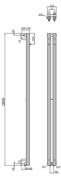 Sapho Sapho, PILON vykurovacie teleso 122x1800mm, so 2 háčikmi, chróm, IZ123T