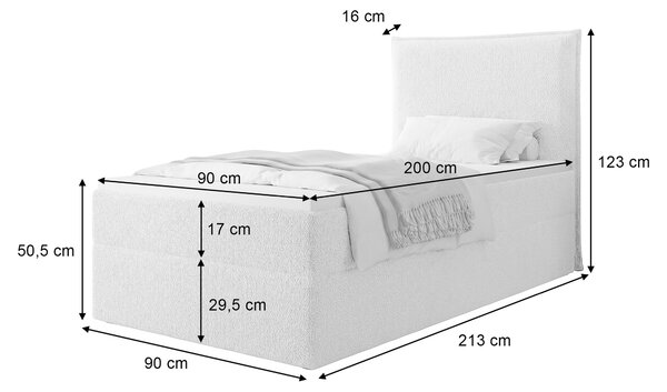Čalúnená boxspringová jednolôžková posteľ Seleno 90x200 - smotanová