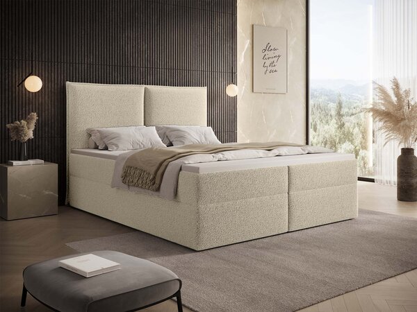 Čalúnená boxspring manželská posteľ Seleno 180x200 - smotanová