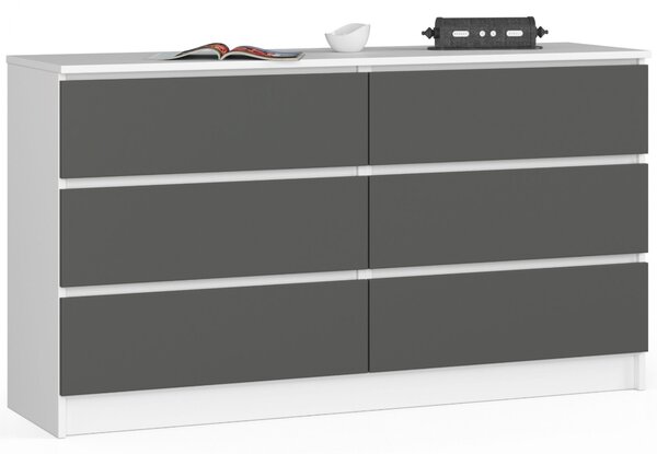 Ak furniture Komoda Kuba 140 cm 6 zásuviek biela/grafitová