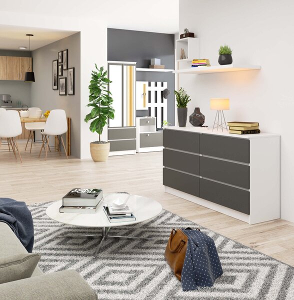 Ak furniture Komoda Kuba 140 cm 6 zásuviek biela/grafitová