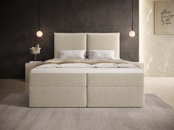 Čalúnená boxspring manželská posteľ Seleno 180x200 - smotanová