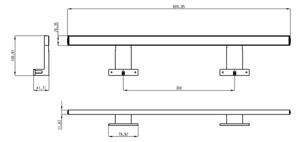 Aqualine Aqualine, SERAPA LED svietidlo , 9W, 230V, 600x40x100mm, chrom, SA148