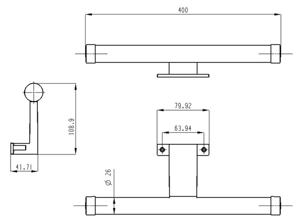 Aqualine Aqualine, KRONAS LED svietidlo, 6W, 230V, 400x40x100mm, plast, chrome, KA400