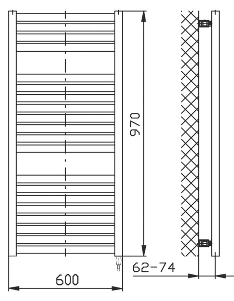 Aqualine Sapho, TONDI-E elektrické vykurovacie teleso, rovné, 600x970 mm, 400W, čierna matná, DE466T