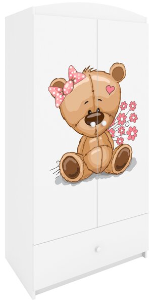 Kocot kids Detská skriňa Babydreams 90 cm medvedík s kvietkami biela
