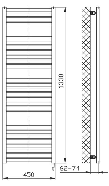 Aqualine Aqualine, TONDI-E elektrické vykurovacie teleso, rovné, 450x1330 mm, 500W, biela, DE470T