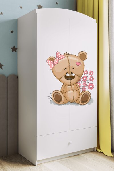 Kocot kids Detská skriňa Babydreams 90 cm medvedík s kvietkami biela