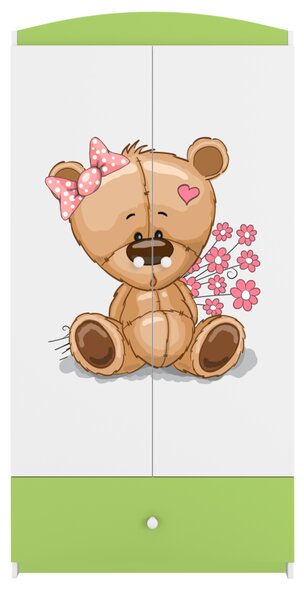 Kocot kids Detská skriňa Babydreams 90 cm medvedík s kvietkami zelená