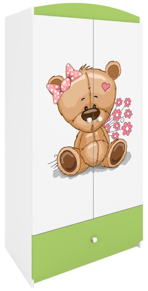 Kocot kids Detská skriňa Babydreams 90 cm medvedík s kvietkami zelená