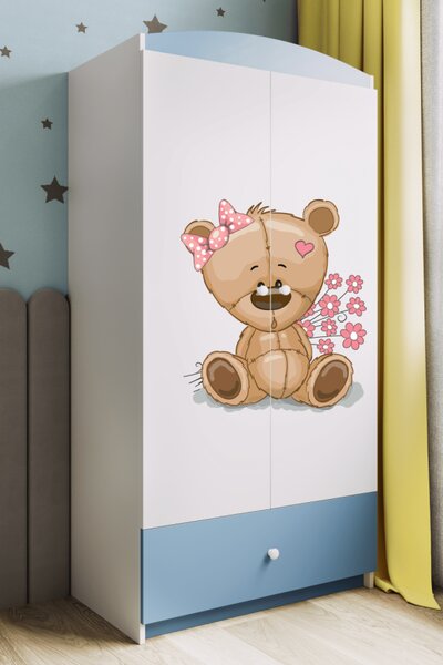Kocot kids Detská skriňa Babydreams 90 cm medvedík s kvietkami modrá