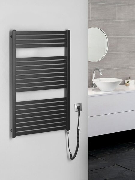 Aqualine Sapho, TONDI-E elektrické vykurovacie teleso, rovné, 600x970 mm, 400W, čierna matná, DE466T