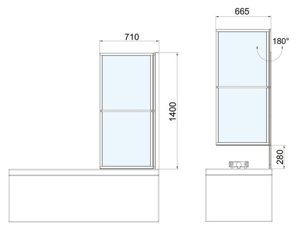 Polysan Polysan, KAGERA vaňová zástena s pneumatickým zdvihom, š.710mm, biela matná, číre sklo, 30336W