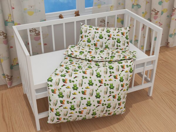 Biante Detské bavlnené posteľné obliečky do postieľky Sandra SA-609 Žabky a slimáky na bielom Do postieľky 90x120 a 40x60 cm