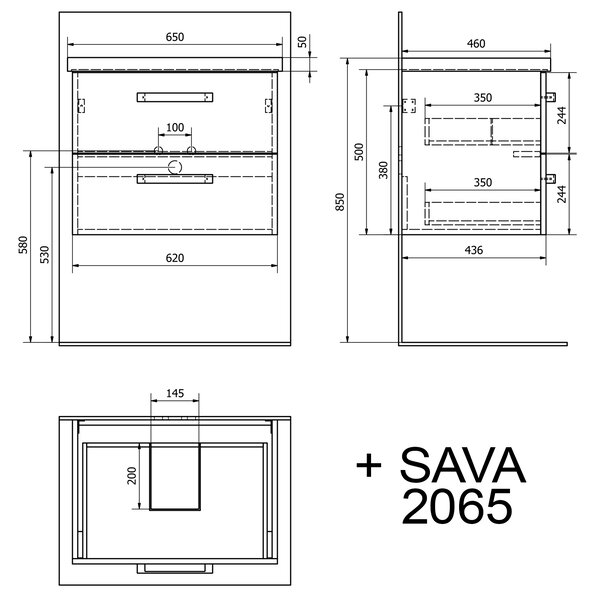 Aqualine Sapho, VEGA umývadlová skrinka 62x50x43,8 cm, 2xzásuvka, biela, VG064