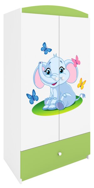 Kocot kids Detská skriňa Babydreams 90 cm slon s motýlikmi zelená