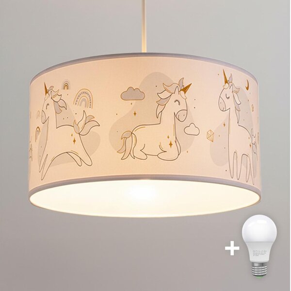Brilagi - LED detský závesný luster BOBO 1xE27/60W/230V, priemer 35 cm, biela / motív jednorožcov