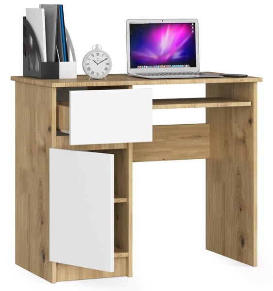 Ak furniture Písací stôl PIKSEL 90 cm dub artisan/biely ľavý