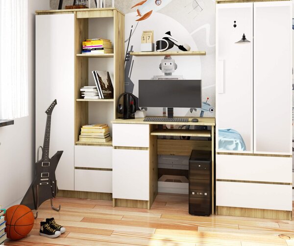 Ak furniture Písací stôl PIKSEL 90 cm dub artisan/biely ľavý