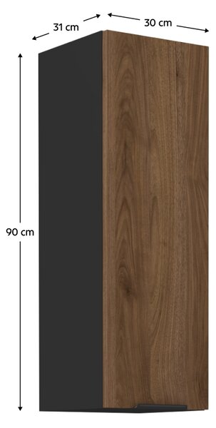 KONDELA Horná skrinka, orech okapi/čierna, MENZO 30 G-90 1F