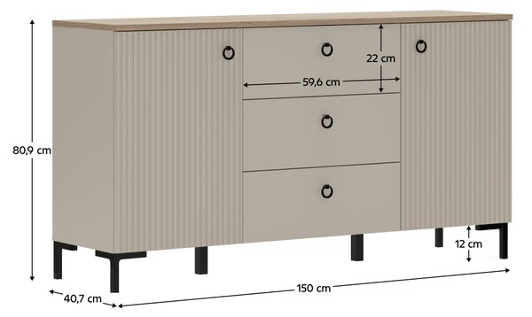 KONDELA Komoda, sivohnedá Taupe/dub silverjack, DOMCA 2D3S