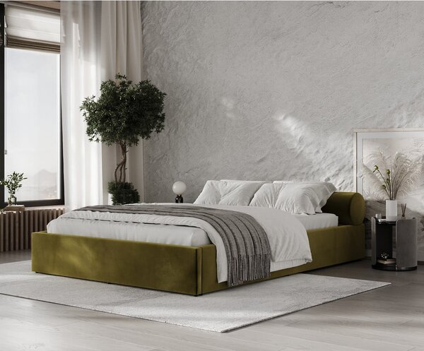 Tmavozelená čalúnená dvojlôžková posteľ s úložným priestorom s roštom 160x200 cm Solvo – Maison de Rêve