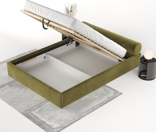 Tmavozelená čalúnená dvojlôžková posteľ s úložným priestorom s roštom 160x200 cm Solvo – Maison de Rêve