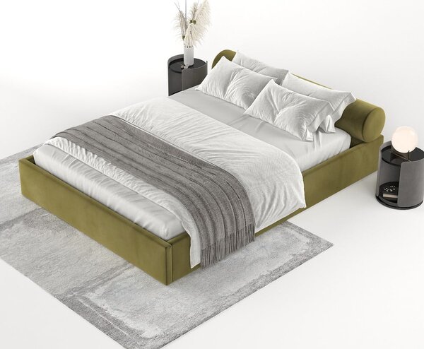 Tmavozelená čalúnená dvojlôžková posteľ s úložným priestorom s roštom 160x200 cm Solvo – Maison de Rêve