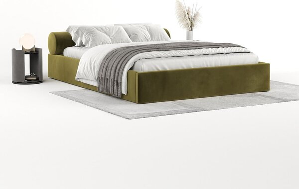 Tmavozelená čalúnená dvojlôžková posteľ s úložným priestorom s roštom 160x200 cm Solvo – Maison de Rêve