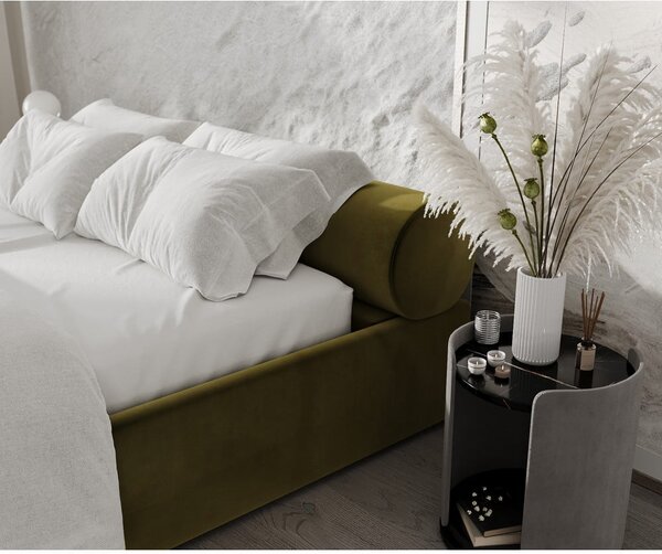 Tmavozelená čalúnená dvojlôžková posteľ s úložným priestorom s roštom 160x200 cm Solvo – Maison de Rêve