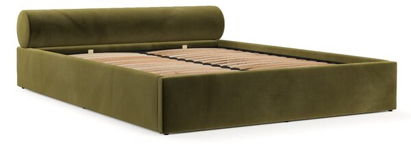 Tmavozelená čalúnená dvojlôžková posteľ s úložným priestorom s roštom 160x200 cm Solvo – Maison de Rêve