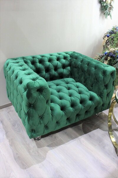 Exkluzívna zamatová 1-sedačka OLIVIA zelená 112cm