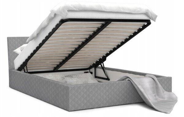 DOBRESNY Luxusná manželská posteľ VEGAS šedá 140x200 z eko kože s kovovým roštom